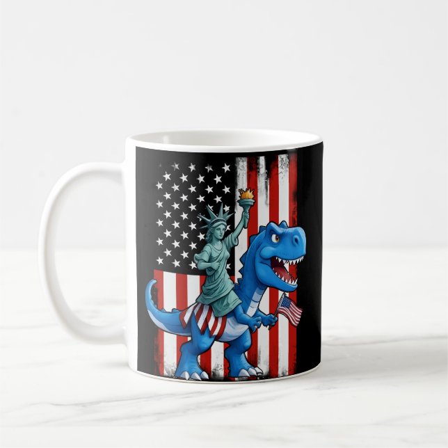 Caneca De Café Estátua Dinossaura Liberdade 4 De Julho Bandeira A (Esquerda)