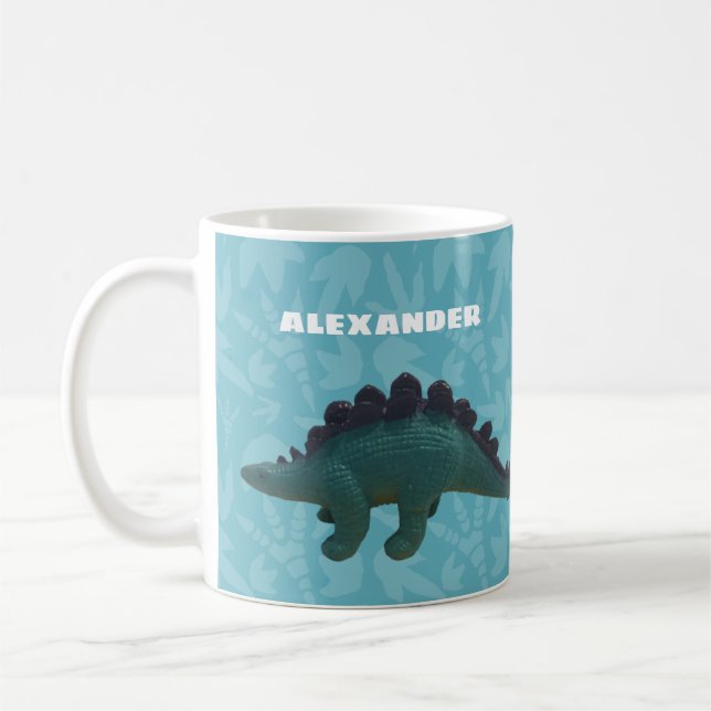 Caneca De Café Estegossauro Toy Dinossaur Azul e Verde (Esquerda)