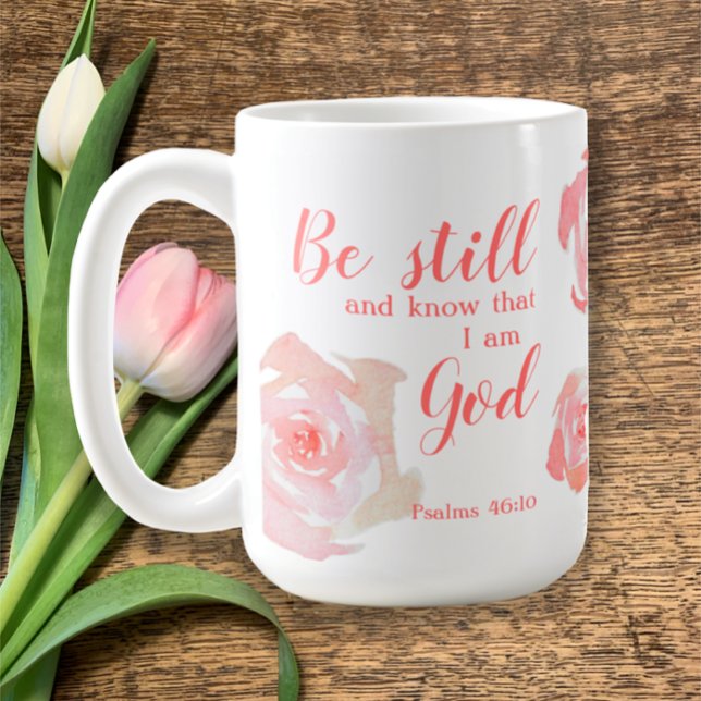 Caneca De Café Esteja Estática E Conheça Aquarela Pintada À Mão P (Personalize my Psalms 46:10 Be still and know I am God Bible verse mug hand painted watercolor roses)