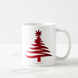 Caneca De Café Estêncil De Árvore Natal Vermelho