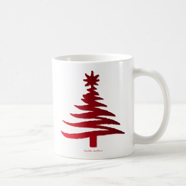 Caneca De Café Estêncil De Árvore Natal Vermelho (Direita)