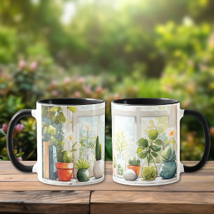 Caneca de Café Estética Botânica Suculenta Cottage