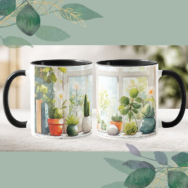 Caneca de Café Estética Botânica Suculenta Cottage