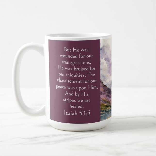 Caneca De Café Estética das Terras Altas da Escócia, Isaías 53:5  (Esquerda)