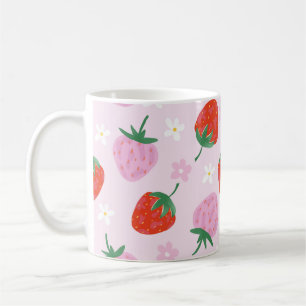 Caneca De Café Estética de Morango Desenhada à Mão Padrão Perfeit