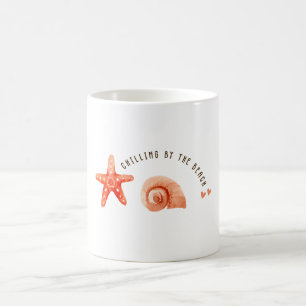 Caneca De Café Estética de pêssego fofo estrela-do-mar concha de
