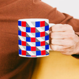 Caneca De Café estética geométrica do padrão preto branco e azul