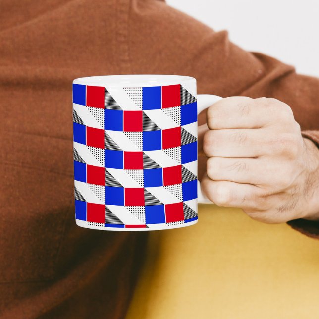 Caneca De Café estética geométrica do padrão preto branco e azul (Criador carregado)