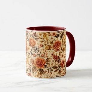 Caneca de Café Estética Marrom Sem Costura Floral 
