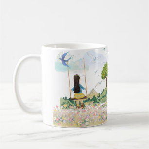 Caneca de Café Estética Menina no Balanço - M Fofo
