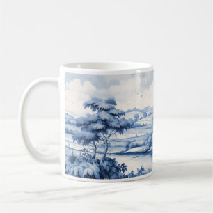 Caneca De Café Estética Vintage Em Branco E Azul