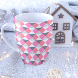Caneca De Café Estético Geométrico Moderno Rosa e Preto 