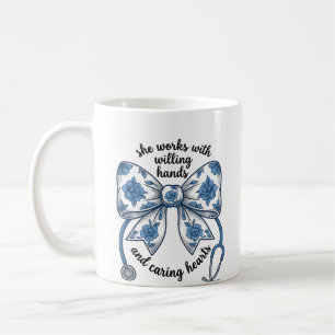 Caneca De Café Estetoscópio com Laço Floral Enfermeira Desenho Vi
