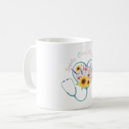 Caneca De Café Estetoscópio Floral em Aquarela Presente de Coraçã