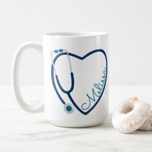 Caneca De Café Estetoscópio Médico Enfermeira Coração Azul Divers