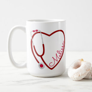 Caneca De Café Estetoscópio Médico Enfermeira Coração Vermelho Di