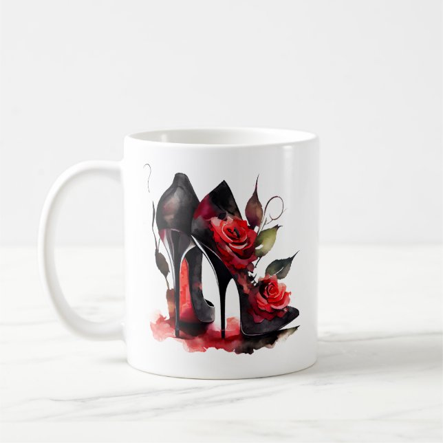 Caneca De Café Estilettos Vermelhos Fashionistas Góticos com Rosa (Esquerda)
