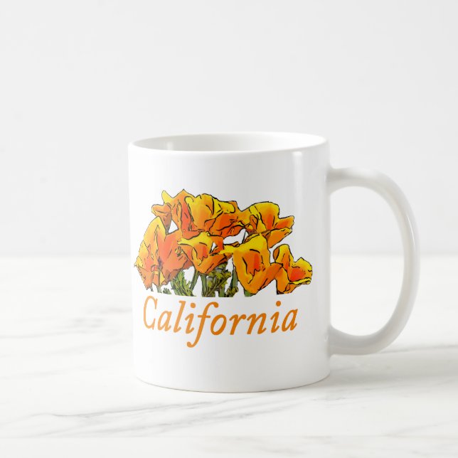 Caneca De Café Estilizado texto "California Poppy Art", "Californ (Direita)