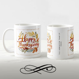 Caneca De Café Estilo Ação de Graças Cor de Outono Nome Aquarela 