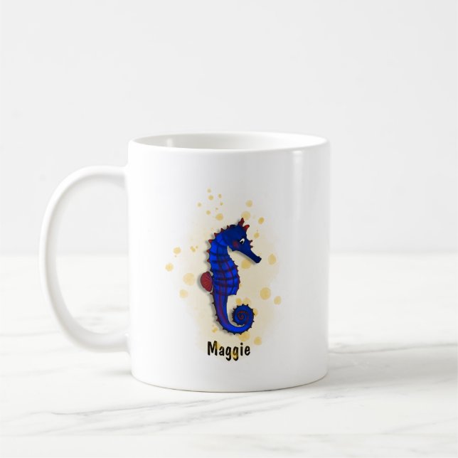 Caneca De Café estilo aquoso azul-marinho feliz (Esquerda)