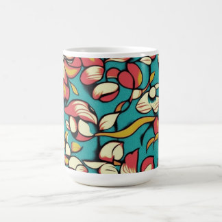 Caneca De Café Estilo Art Nouveau Floral em rosa-mudo e azul