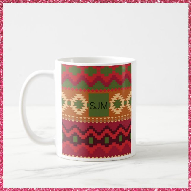 Caneca De Café Estilo Asteca Sudoeste Verde Rosa e Castanho (Criador carregado)