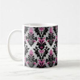 Caneca De Café Estilo Damask Café Mug Rosa, Preto e Prata
