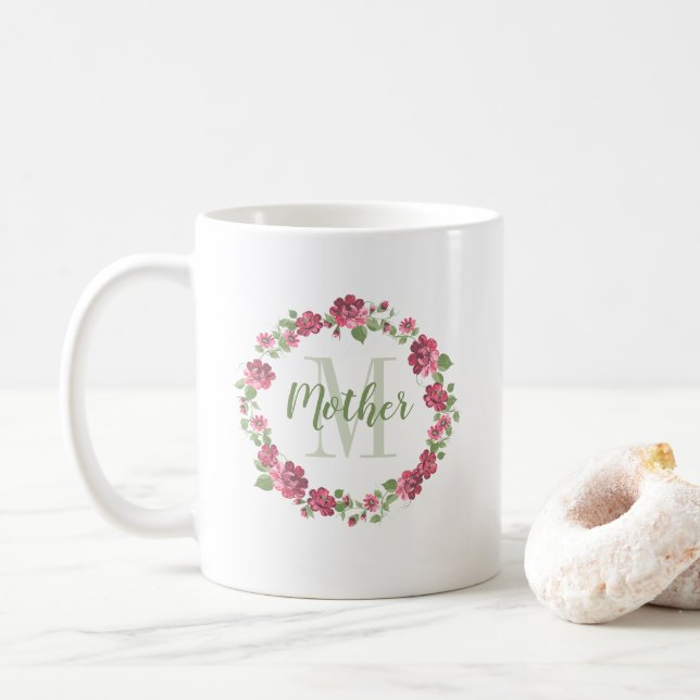 Caneca De Café Estilo de Algodão Mãe Rosas Rosa Flóridas Vermelho (Com Donut)