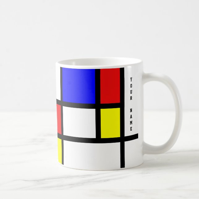 Caneca De Café Estilo de Arte Piet Mondrian Moderno Brin Adiciona (Direita)