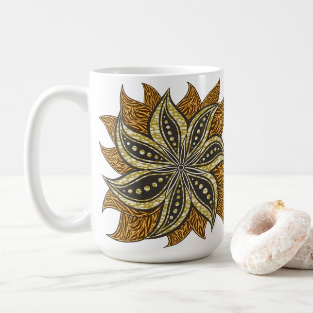 Caneca De Café Estilo de Batik Floral Abstrato africano (Com Donut)