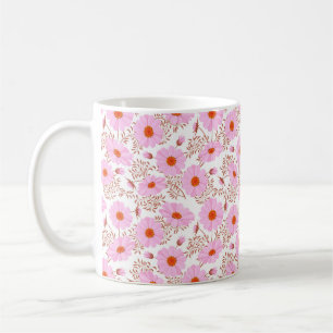 Caneca De Café Estilo de colheita da flor da margarida rosa sem c