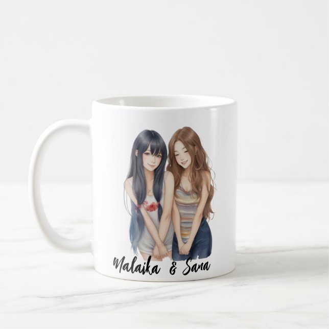 Caneca De Café Estilo de desenho animado BFF Besties Amizade (Esquerda)