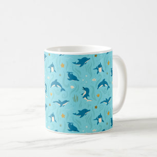 Caneca De Café Estilo de desenho do padrão de golfinho bonito em