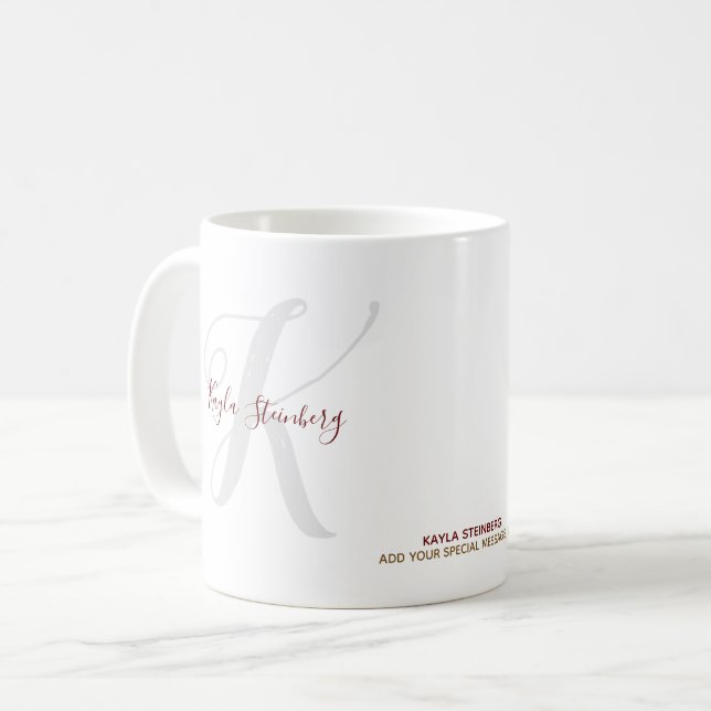 Caneca De Café Estilo de fonte manuscrito branco monograma (Frente Esquerda)