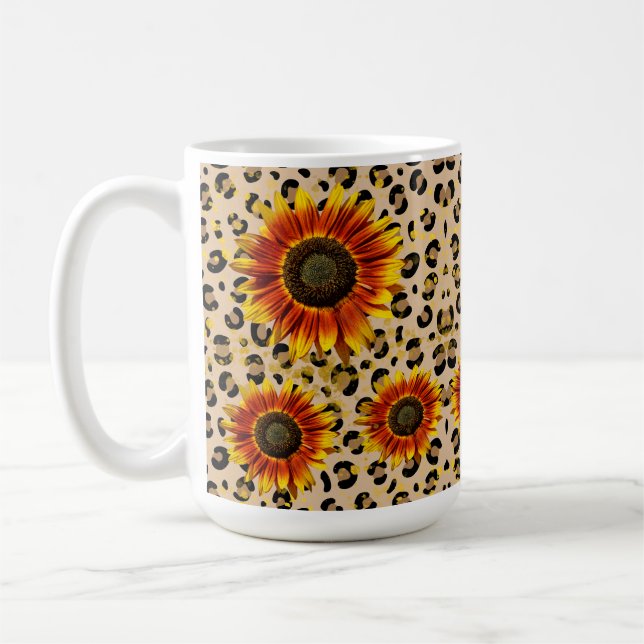 Caneca De Café estilo de pele de leopardo com flores de girassol (Esquerda)