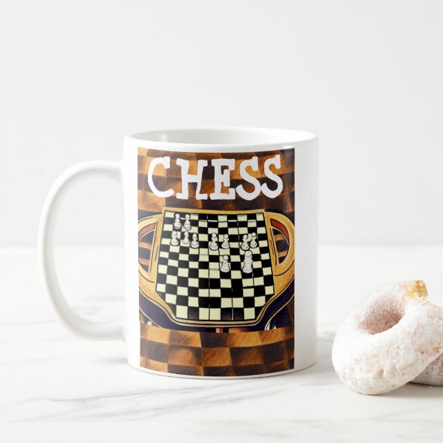 CANECA DE CAFÉ ESTILO DE TABULEIRO DE XADREZ (Com Donut)