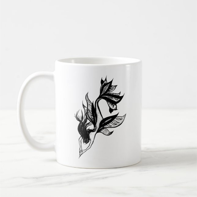Caneca De Café Estilo de Tatuagem Sereia Desenho De Tinta Sombrea (Esquerda)