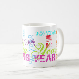 Caneca De Café Estilo do grafite Repeating Pig Year 2019 White Mu