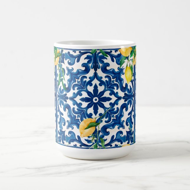 Caneca De Café estilo italiano,Mediterrâneo,mosaico,azul, (Centro)