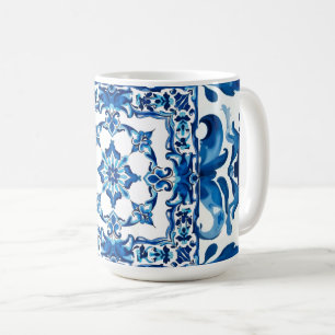 Caneca De Café estilo italiano,Mediterrâneo,mosaico,azul,