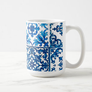 Caneca De Café estilo italiano,Mediterrâneo,mosaico,azul,