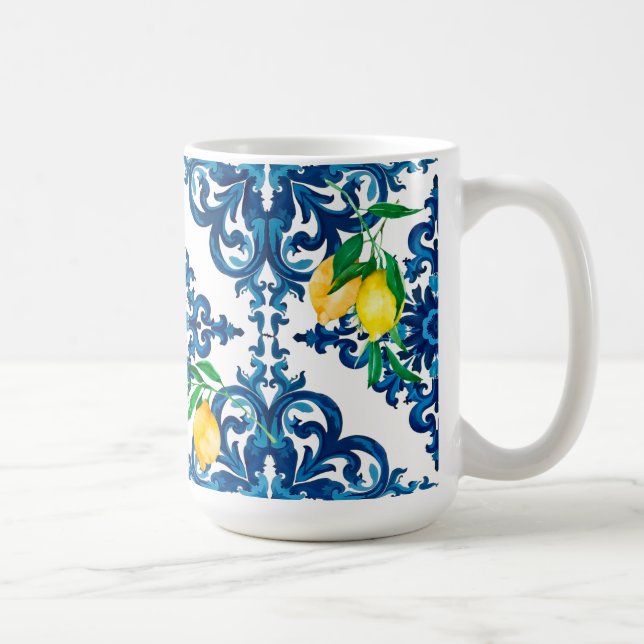 Caneca De Café estilo italiano,mosaico,azul,limão (Direita)