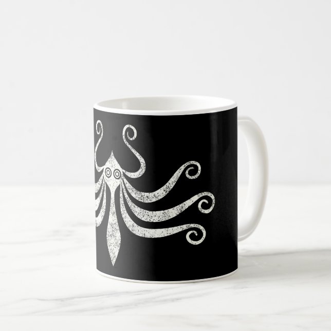 Caneca De Café Estilo Marinho Mínimo Octopus Minoano (em aflição) (Frente Esquerda)