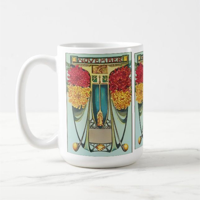 Caneca De Café Estilo Novembro Art Nouveau com mães, topaz amarel (Esquerda)