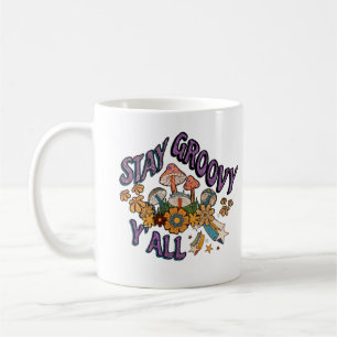Caneca De Café Estilo Retro Mantenha-Se Em Groovy Y'all Cogumelos