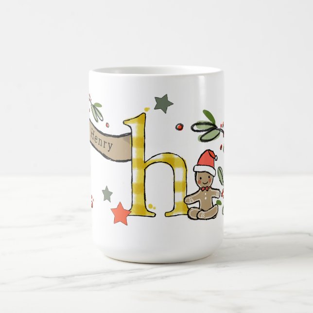Caneca De Café Estilo Retro Monograma de Natal Bonito H Com Nome (Centro)