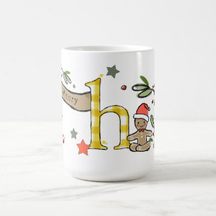 Caneca De Café Estilo Retro Monograma de Natal Bonito H Com Nome