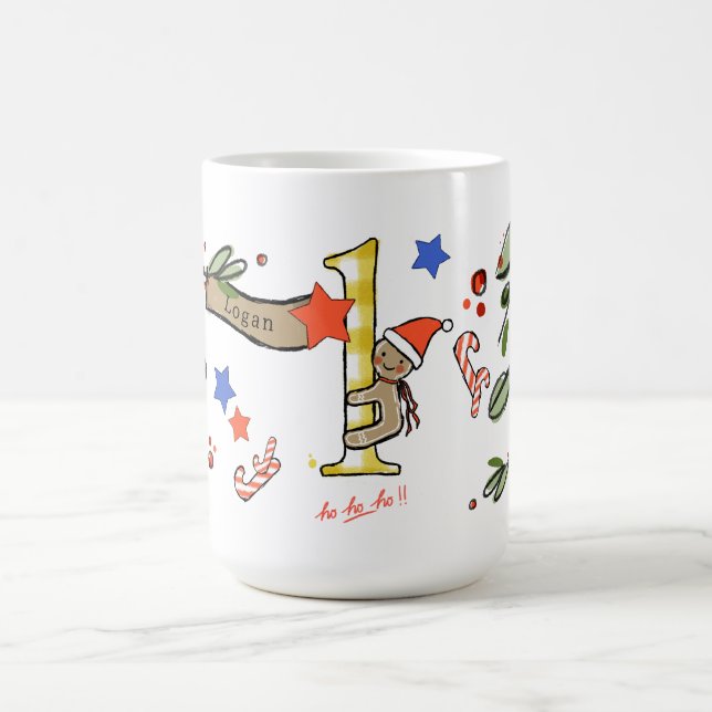 Caneca De Café Estilo Retro Monograma de Natal Bonito L com Nome (Centro)