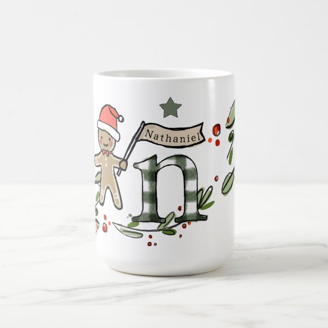 Caneca De Café Estilo Retro Monograma de Natal Bonito N com Nome (Centro)