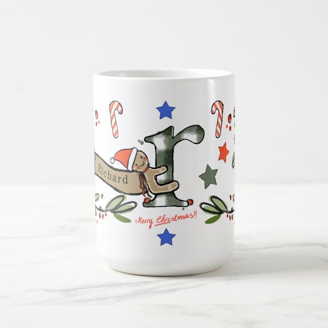 Caneca De Café Estilo Retro Monograma de Natal Bonito R com Nome (Centro)